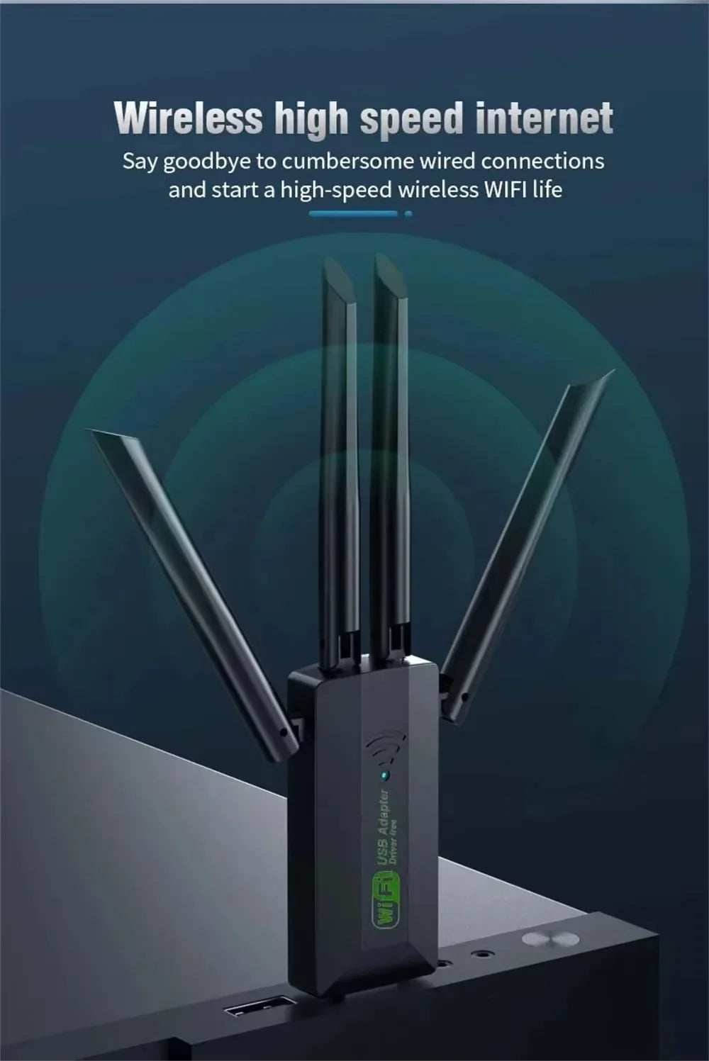 1200Mbps Wi-Fi Wireless USB Adapter Dual Band Wi-Fi Dongle With 4 Antenna USB3.0 High-Speed Network Card Receiver for Office Home