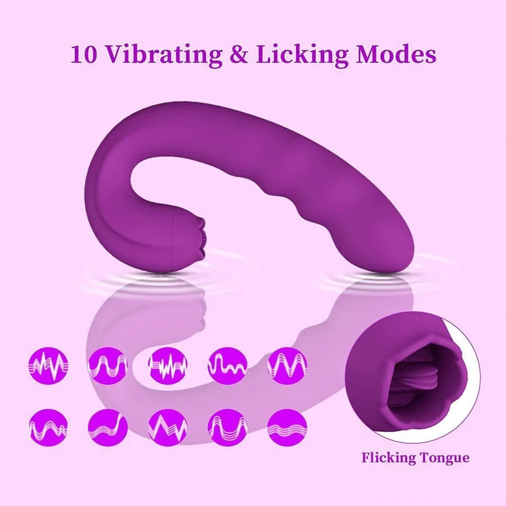 Adult Clitoris Likken Roterende G Spot Vibrator, 3 In 1 Clit Tong Dildo Vaginale Vibrerende Stimulator 10 Modes Speeltjes Voor Vrouw