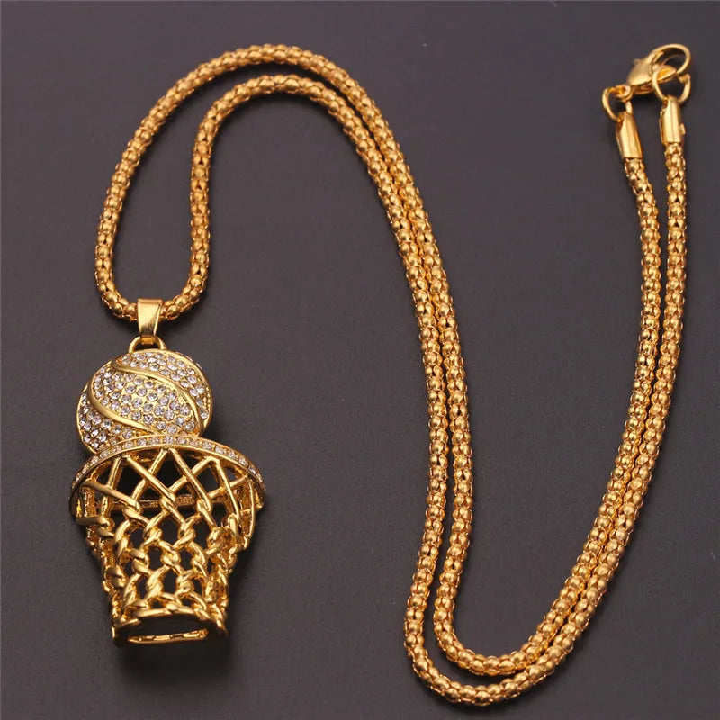 NEW Fashion Street Exaggerated Punk Basketball Pendant Necklace for Women Men Sports Hip Hop Chain Jewelry Accessories