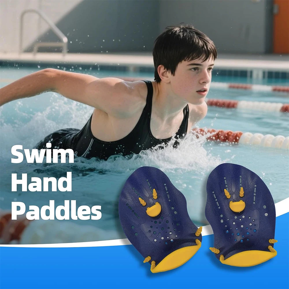 Adults and Kids S-L Size 1Pair Power Swim Silicone Hand Paddles for Lap Swimming - Adjustable Straps - Lap Swimming Gears - Hand Paddles Beach Water Pool Swimming Accessories Bathing Supplies