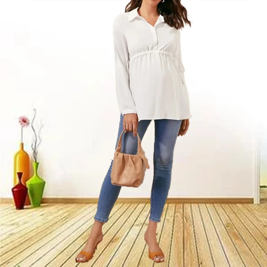 NEW S-2XL Maternity Cotton Clothes Pure Color Loose Breathable Comfort Shirt Elegant  Simple Stylish Top for Pregnant Women Blouse Female Maternity Fashion Clothing Supplies