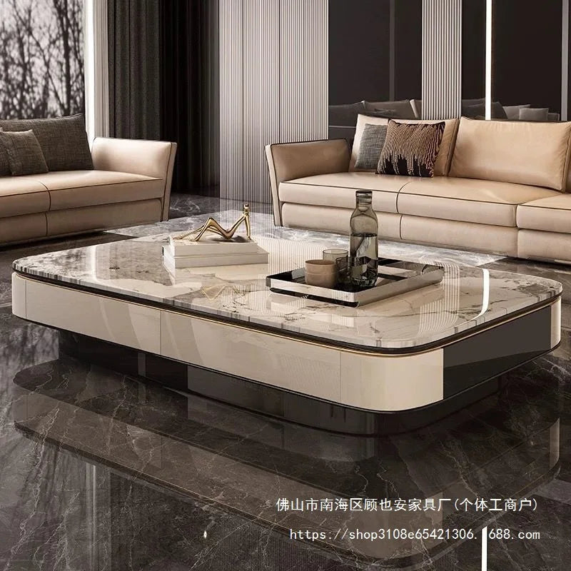 Italian Light Luxury Coffee Tea Table Marble Microcrystalline Stone Large Household Villa Storage Table Home Office Hotels Luxury Furniture Supplies