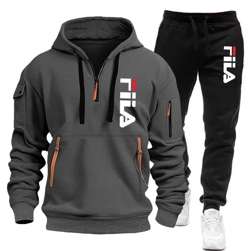 NEW Arrivals 2PCS Set S-3XL 4 Colors Spring and Autumn Street Men's Zipper Hoodie + Pants Outdoor Running Hiking Gym  Multi-Pocket Men's Casual Pullover Suit Sports Apparel Products