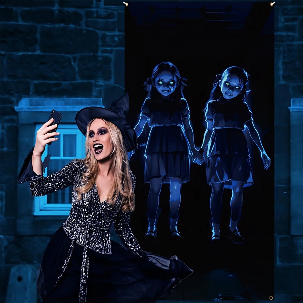 Halloween Horror Double Female Ghost, Door Panels, Room Decorations, Party Hanging Banners, Holiday Decorations