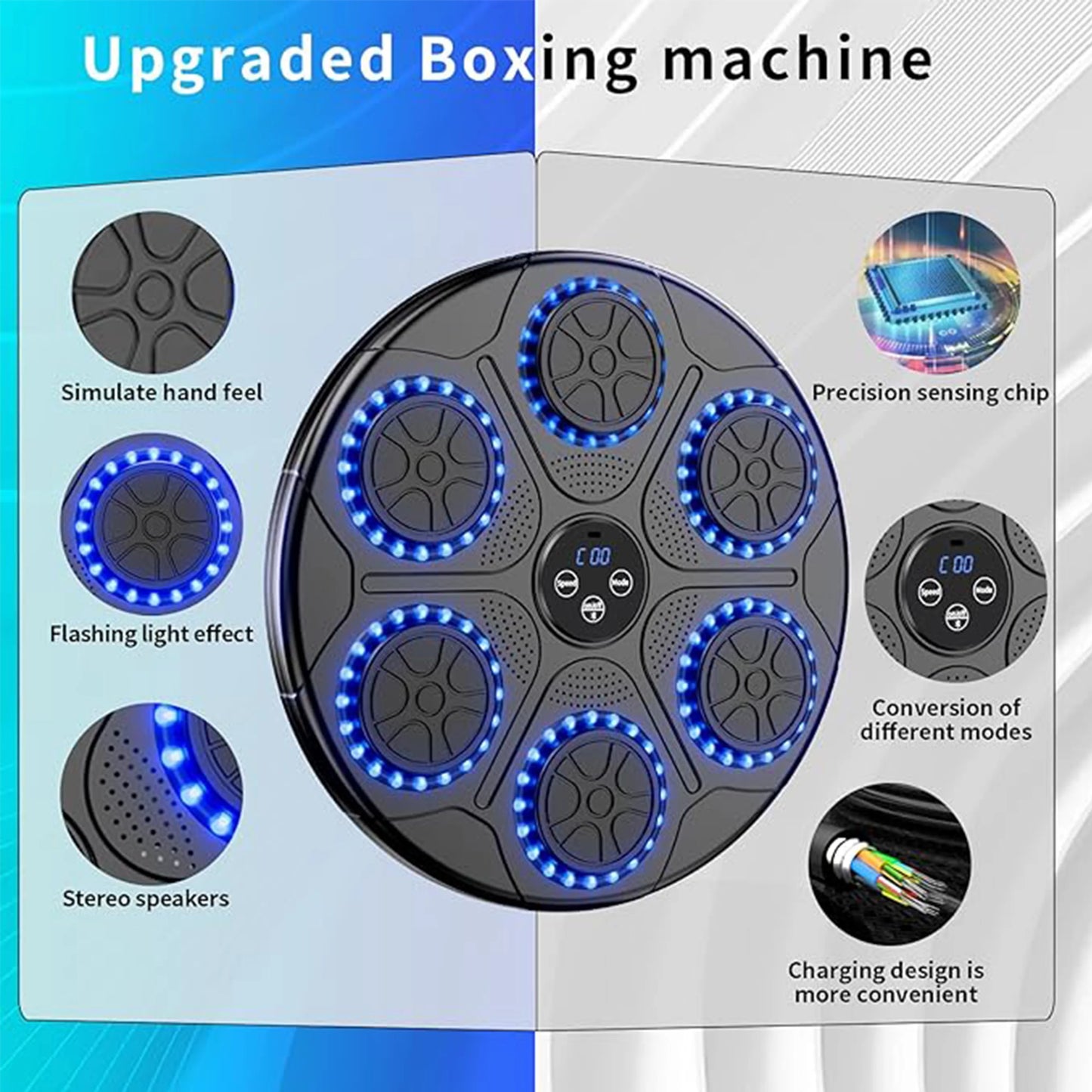 New Arrivals Music Boxing Machine Smart Bluetooth Wall Mounted Music Boxing Trainer Gym Home Electronic Boxing Target Punching Equipment Sports Supplies