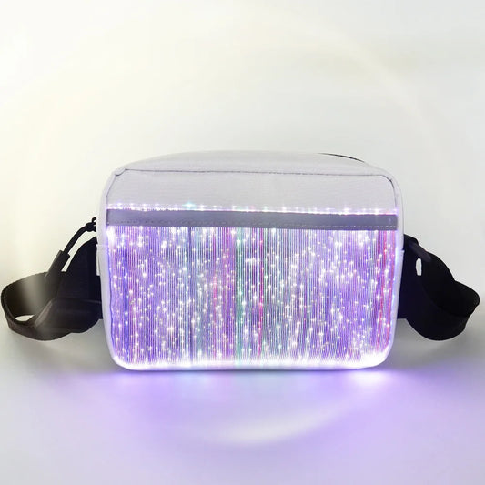 NEW Arrivals Female Ladies Luminous Reflective Lights Crossbody Bag LED Colorful Single-Shoulder Bags High Street Optical Fiber Fabric Square Evening Rave Party Night Club Purse Bags Women Girls Luxury Fashion Apparel Accesso
