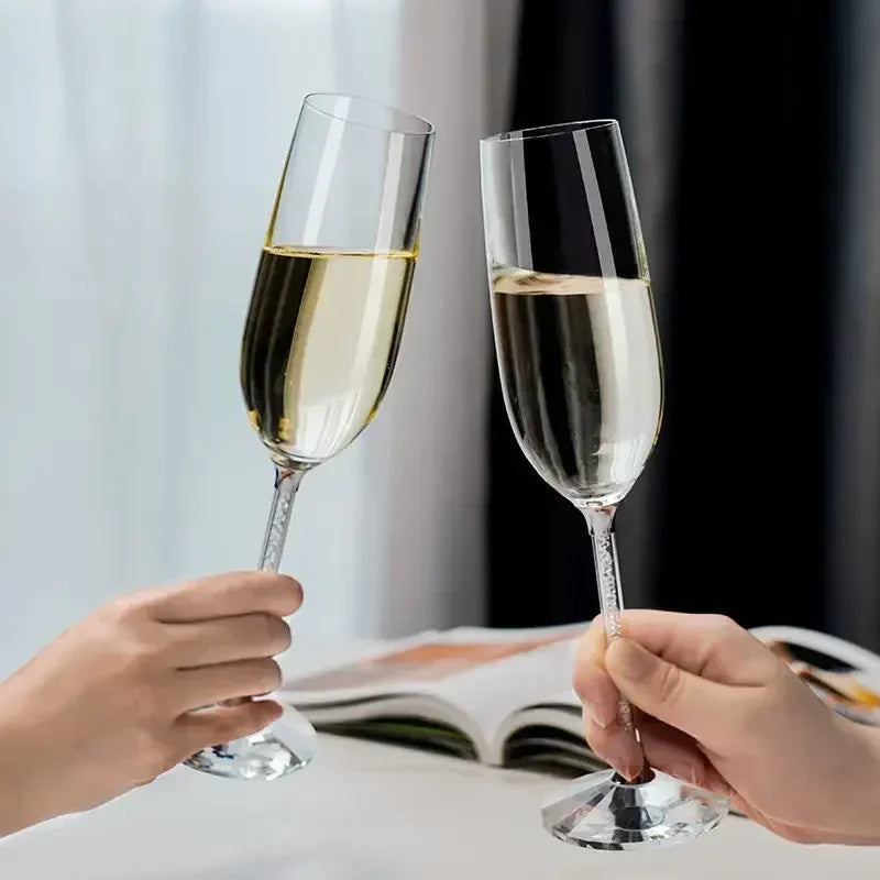 NEW European Diamond Crystal Champagne Cup Set High Beauty Handmade High Foot Cup Bubble Mug Household Wine Set Couple Pair Cups Wedding Evening Party Business Dinner Home Restaurants Barware Accessories