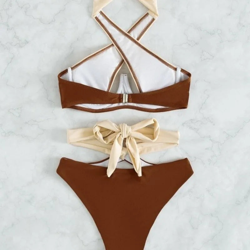 2025 Criss Cross Push Up Bikini 2PCS Set Swimsuit Women Padded Swimwear Girls  Female Bathers Bathing Swimming Swim Suit Beachwear Women Ladies Luxury Swimwear Fashion Apparel Products