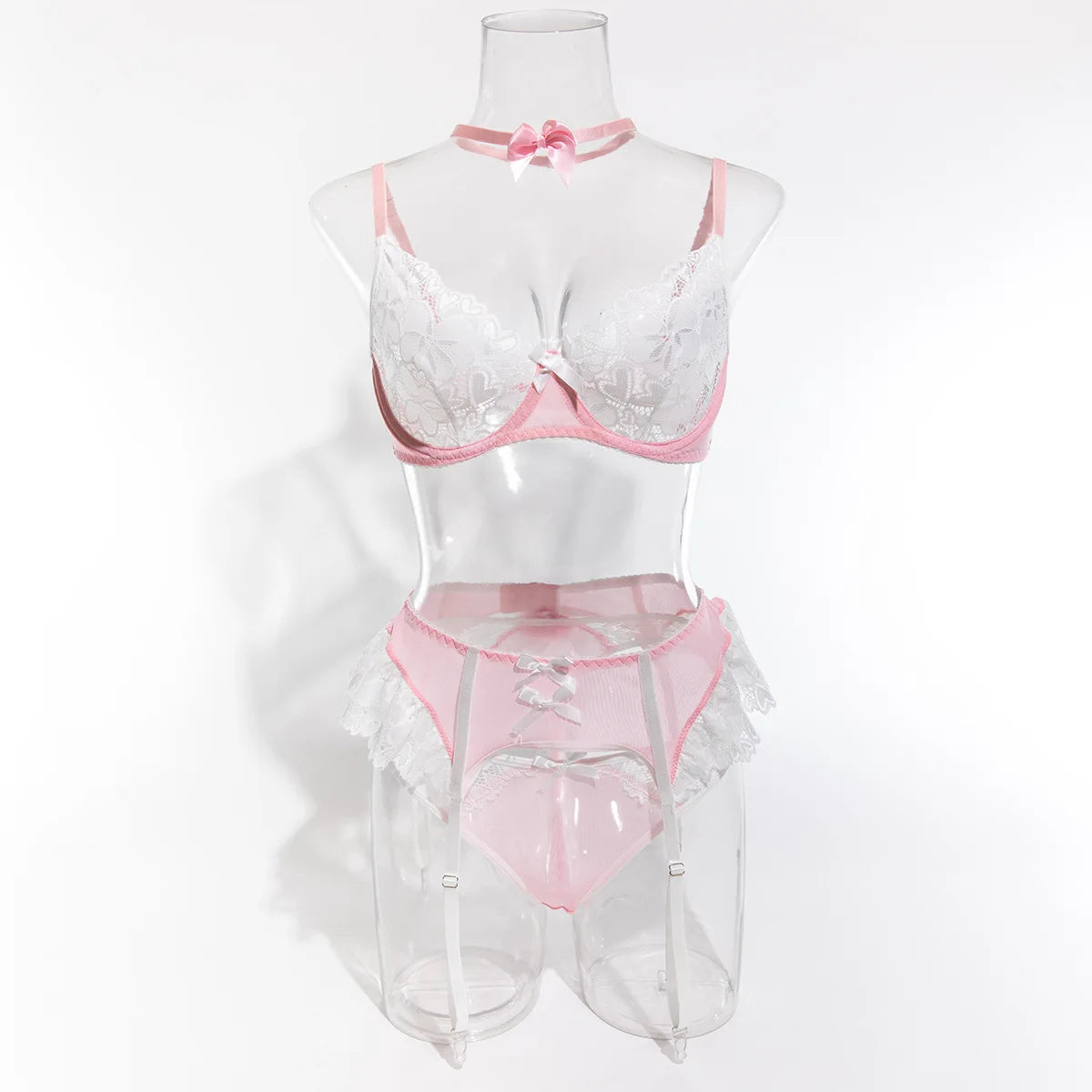 Sexy Hot Selling Lace Mesh Lingerie Set Women's Sweet Splicing Perspective Nurse Outfit 4PCS See Though Set Exotic Apparel Products Suit Underwear Lingerie Fashion Clothing Products