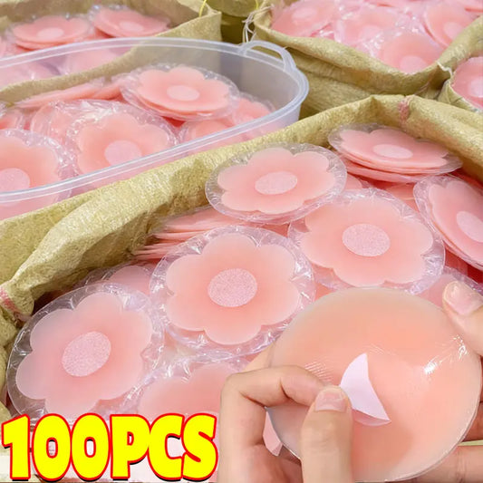 20/50/100 PCS Set Women Reusable Breast Petals Lift Invisible Silicone Bra-Less Pasties Pads Nipple Cover Invisible Petal Adhesive Bra Cover  Stickers Ladies Underwear Accessory Sets