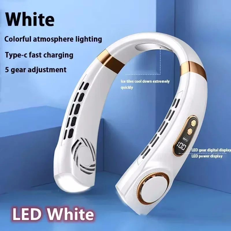 8000mAh USB Hanging Powerful Neck Fan Portable Bladeless Mini Rechargeable Mute LED Digital Display Electric Air Cooler Handheld.
