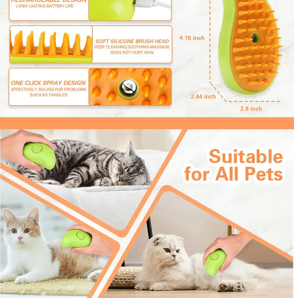 2 PCS Set 3-in-1 Electric Pet Steam Brush for Cats & Dogs, Electric Steamy Grooming Comb with Water Sprayer, Shedding & Massage Pet Hair Tools
