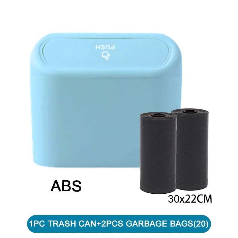 NEW Blue/White Color Car Trash Can (with Lid) Contains 60 (300) Garbage Bags, Small Car Trash Can, Leak-Proof Mini Car Cleaning Accessories