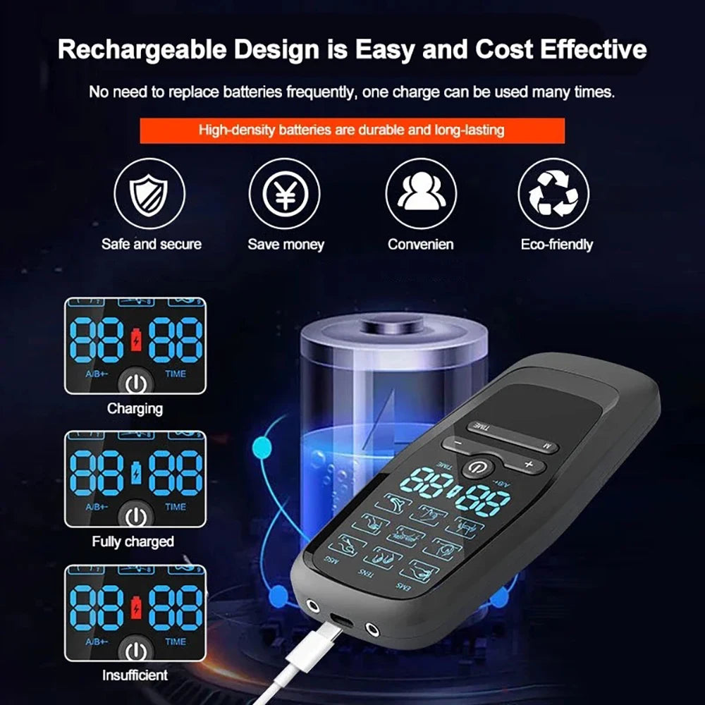 TENS EMS Electric Pulse Massager Physiotherapy Electrical Nerve Muscle Stimulator Electro Stimulator Low Frequency Body Massage Device Shaping Sports Fitness Sets Health Care Supplies