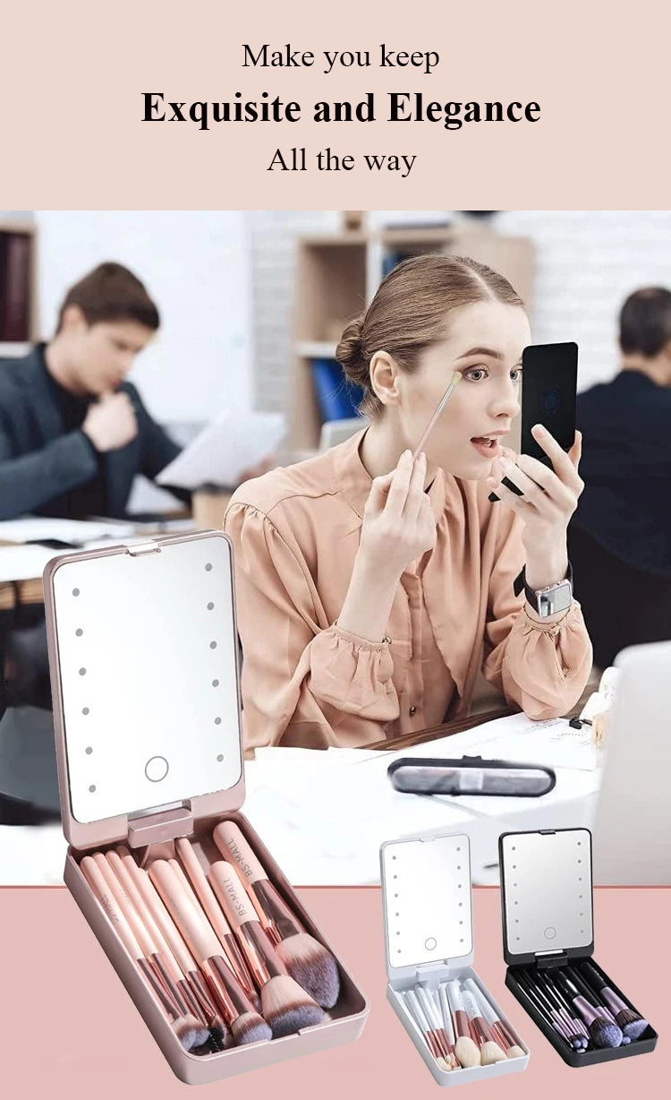 NEW Arrivals Make-Up Mirror Set with Lid Dustproof Organizer Lighted Makeup Brush Set Mirror for Bloggers Outdoor Travel Night Club Women Cosmetic Sets