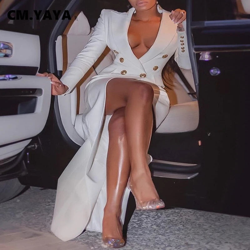 S-3XL Plus Size Elegant Women Sexy Party V-Neck Long Dress Long Sleeve OL Business Dinner  Evening Party Wedding Guest Birthday Event Maxi High Split Dresses