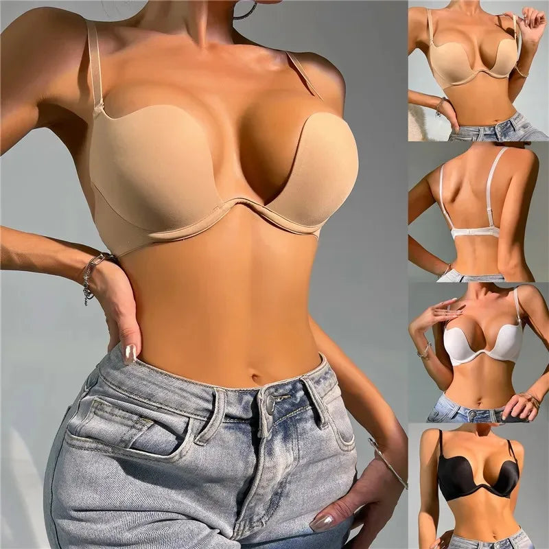 NEW Arrivals 5 Colors Sexy Push Up Bra Backless Bras Women Sport Yoga Low Cut Open Back Dresses Wedding Underwear Invisible Seamless Deep U Shape Lingerie