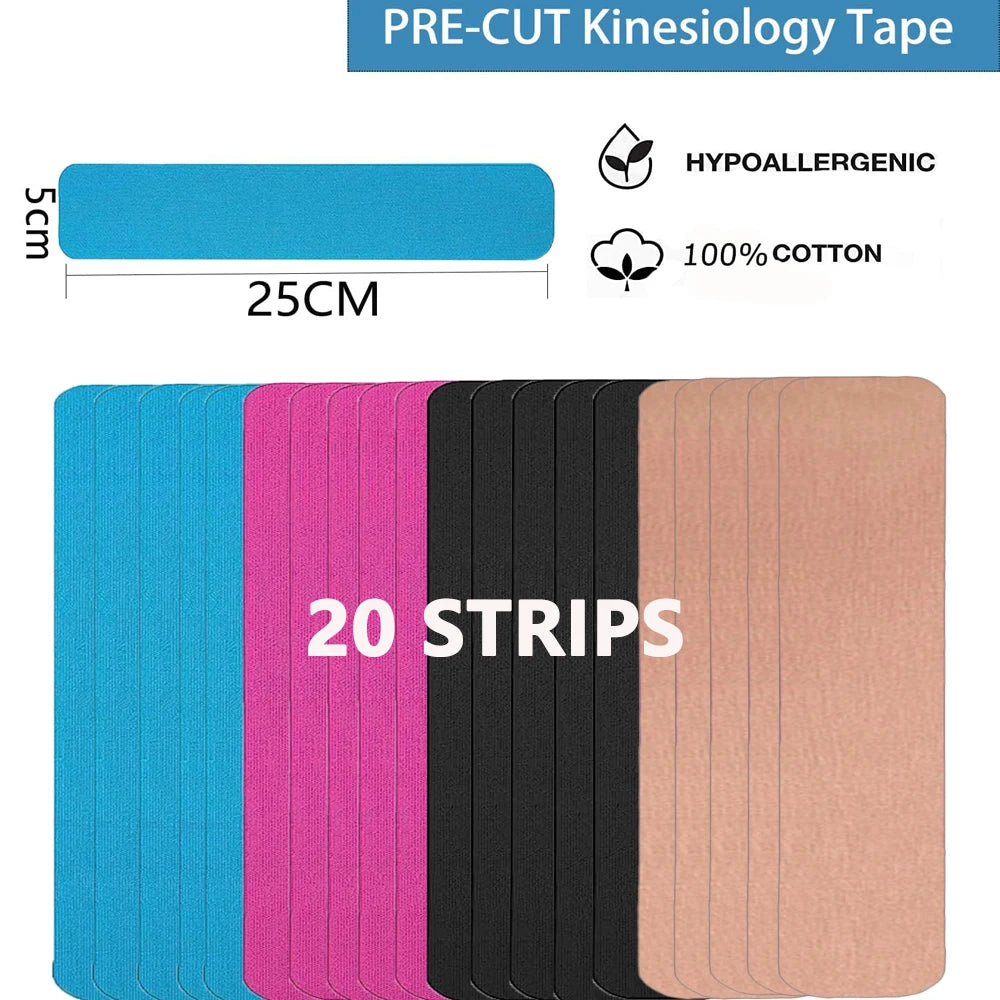 Kinesiology Tape Pro Athletic Sports(20 Strips Mixed Loading )Waterproof Elastic Athletic Tape Muscle Back Chest Knee Arms Pain Relief Joint Support