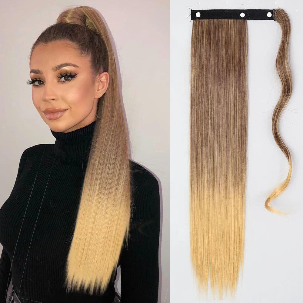 NEW  Synthetic Long Straight Wrap Around Clip In Ponytail Hair Extension Can Be Permed Heat Resistant Pony Tail Fake Hair