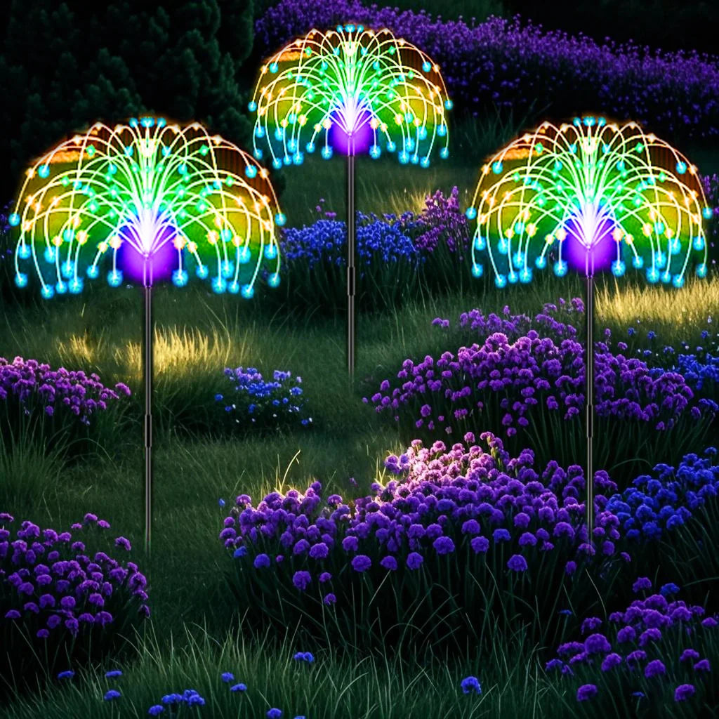 NEW 2PCS Set Solar Outdoor Firework Lights 200 LED Waterproof 2 Modes Decorative Sparkles Stake Landscape Light for Party Garden Footpath Lighting Accessories