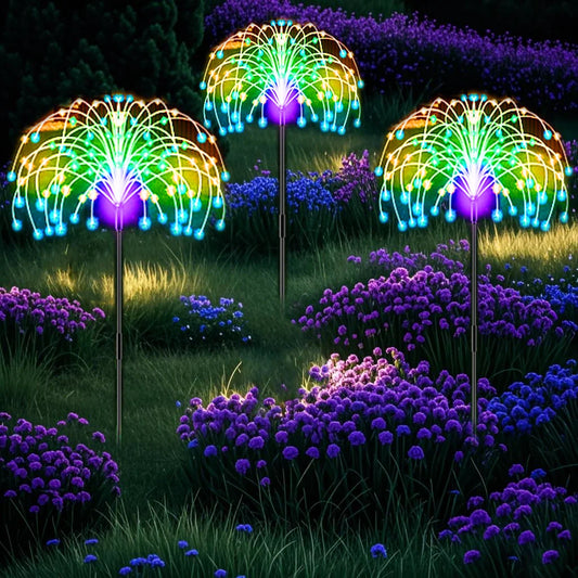 NEW 2PCS Set Solar Outdoor Firework Lights 200 LED Waterproof 2 Modes Decorative Sparkles Stake Landscape Light for Party Garden Footpath Lighting Accessories