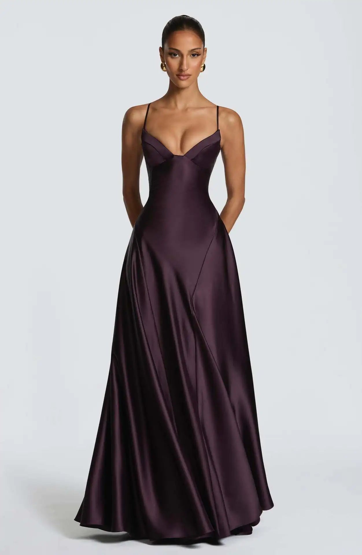 7 Types Mini and Maxi Satin Dress Elegant Satin Bustier Maxi Dress Women Yellow Spaghetti Strap V Neck A-Line Dresses Summer Lady Evening Formal Gowns.