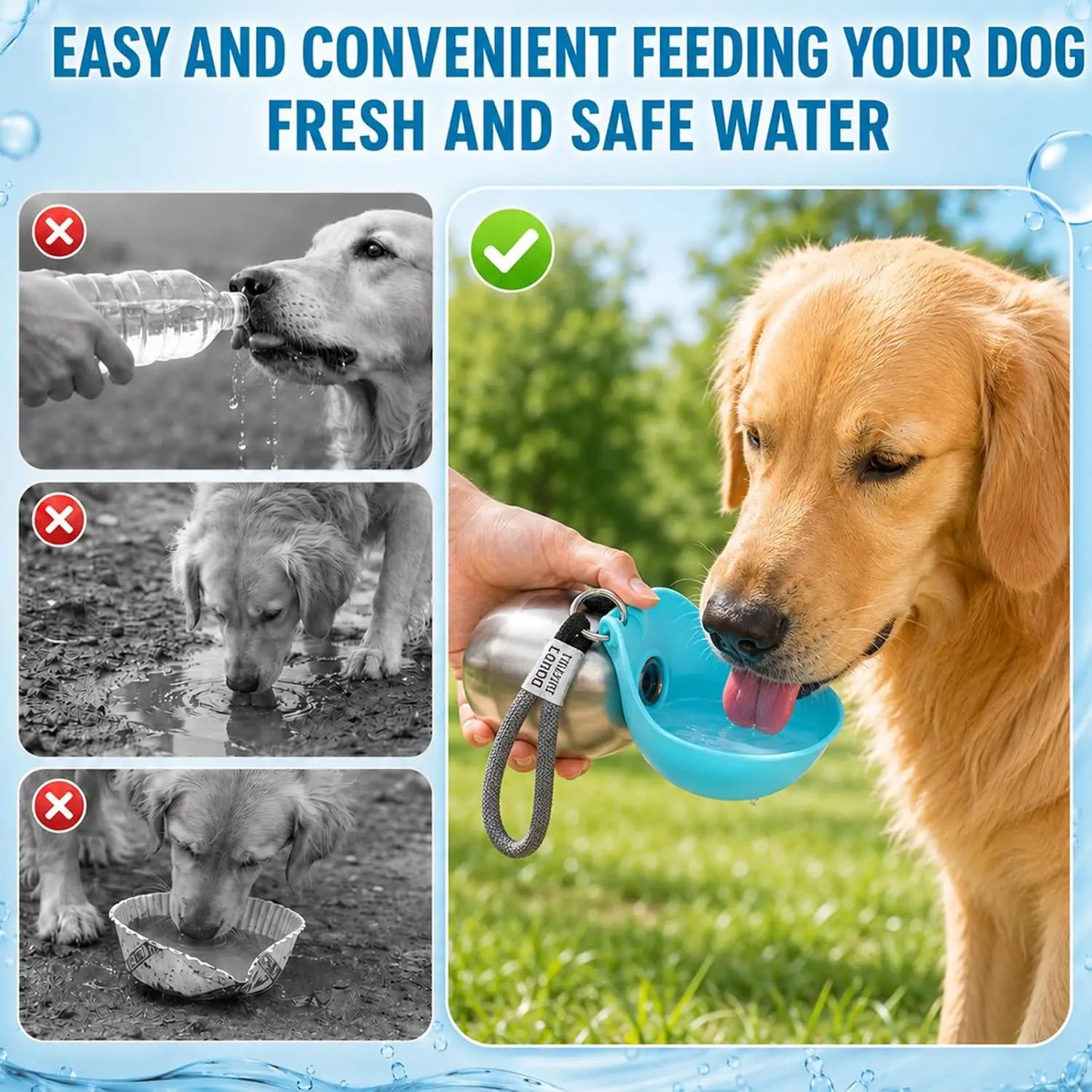 2 in 1Portable Foldable Outdoor Walking Dog Water Bottle, Plastic/Stainless Steel/Printed Pet Water Dispenser Silicone Feeder Drinking Cup Foldable Bowl Leak Proof Small/Large Dog Water Bottle