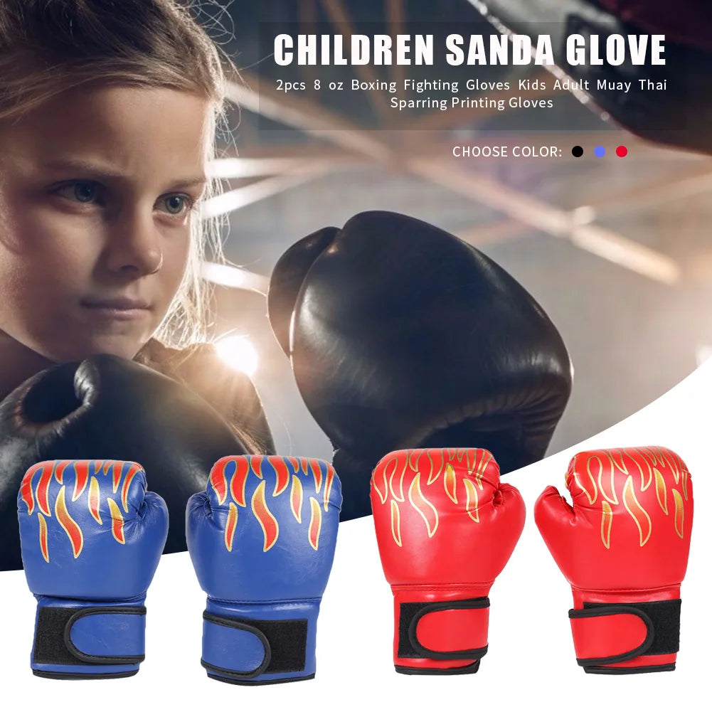 2 PCS Set 8oz Kids Boxing Gloves PU Leather Muay Thai Mitts Breathable Fighting Mitts Taekwondo Mitts for Boys Girls Youth Kick Boxing Practice Training Exercise Children Sports Accessories