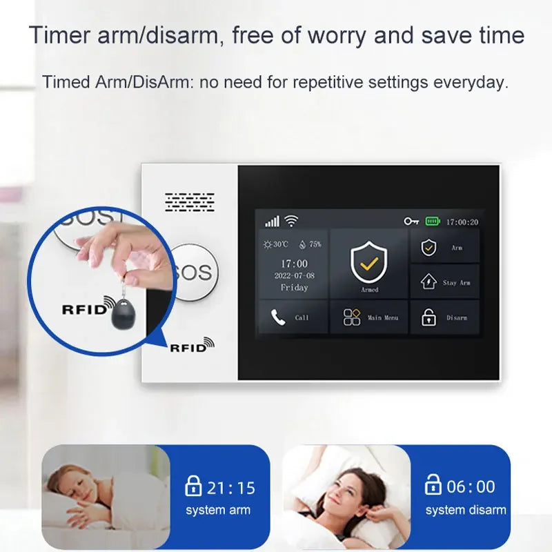 Home Residential TUYA APP Control Work Smart 4G WI-FI Alexa Google Voice Support Alarm Anti-Theft System for Home Indoor Outdoor Siren Wireless Security Alarm House Villa Smart Life Security Products