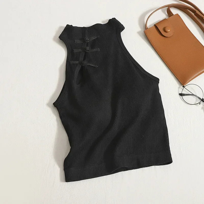 NEW Arrivals Vintage Hault Tanks Camis For Women Sleeveless Almighty Casual Button Femme Croset Crop Tops With Built in Bras Woman Camisoles