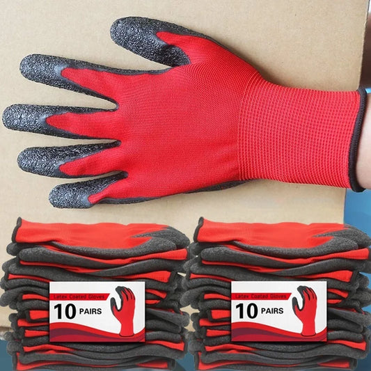 NEW Arrivals 5/10pairs Blue/Yellow/Red Non-Slip Thicken Latex Rubber Safety Work Gloves Palm Coated Gloves Mechanic Working Kitchen Gloves for Garden Home Work Tools Home Garden Accessories