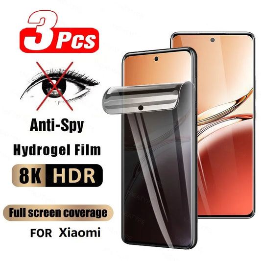 NEW Arrivals 3 PCS 21 Types Set Privacy Hydrogel Anti-Spy Safety Film For Xiaomi Poco X3 NFC M5S M5 F3 F4 GT F2 M3 X4 Pro 5G Screen Protector Without Fingerprint Unlocking Protection Tape Mobile Cell Phones Accessories