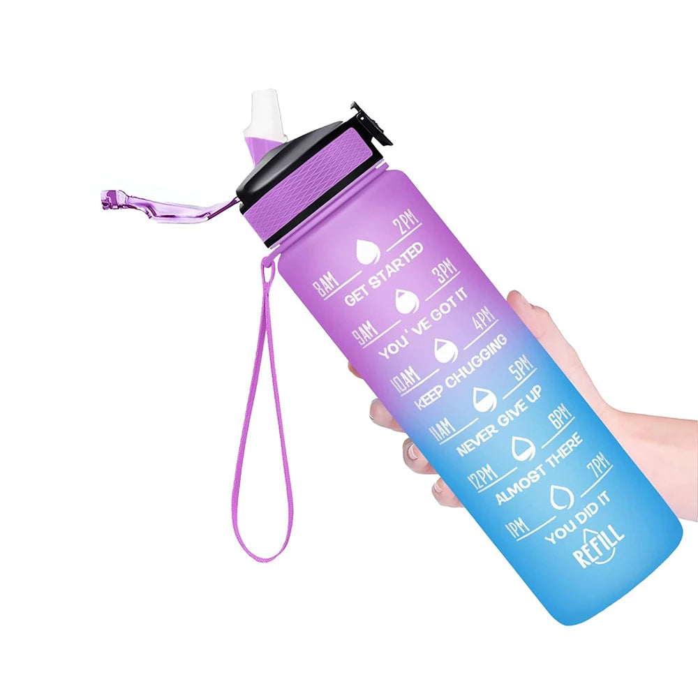 1000ml 32 Oz Leakproof Water Bottles with Times to Drink and Straw Motivational Drinking Sports Water Bottle for Fitnes Gym Outdoor