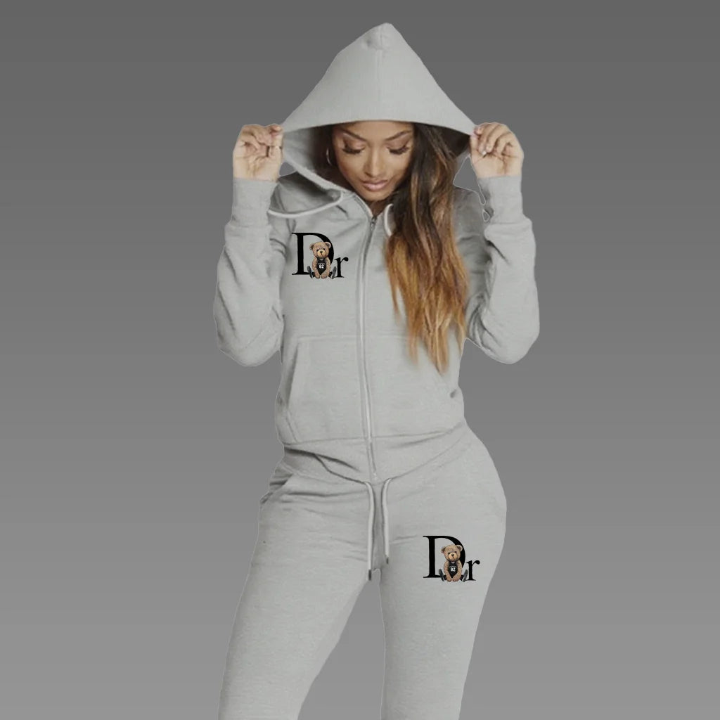 NEW 2PCS Set S-3XL UK Plus Size 9 Colors Women Sets Zipper Cardigan Hoodie Sweatpant  Designer Clothes Fashion Jogging Clothing  Female Sports Suit