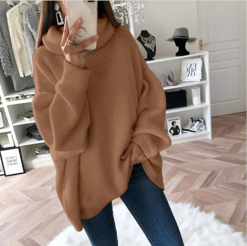 NEW Arrivals UK Size 4 Colors Autumn And Winter Turtleneck Sweater Oversized Women Warm Knitted Pullovers Female Casual Loose Long Sleeve Tops Jumper
