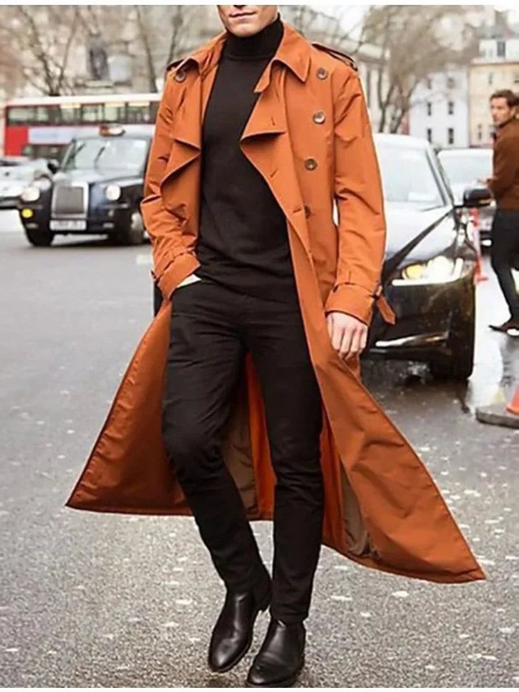 S-2XL Men's Trench Mid To Long Windbreaker for Autumn and Winter European and American Men's Long Outdoor Casual Windproof Trench