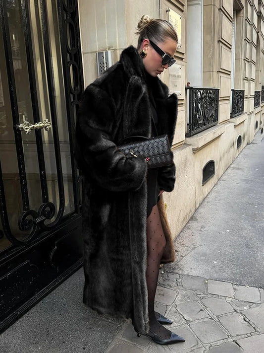 NEW Arrivals S(8)-XL(16-18) UK Size  Winter Loose Luxury Mink Velvet Imitation Fur Splicing Long Coat Fur Suit Collar Women's Coat High Street Fashion Lady Overcoat