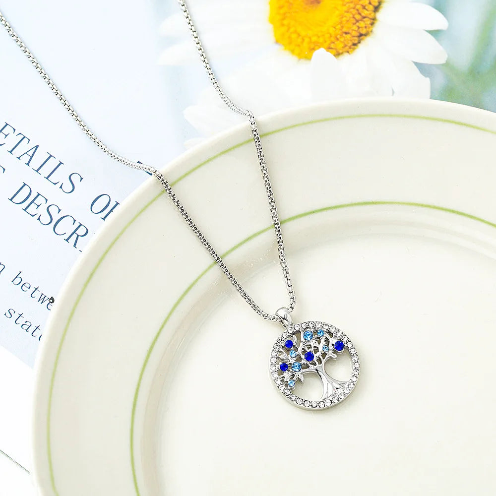 Tree of Life Bohemian Diamond Pendant Necklace Women's Hollow Nature Life Tree Cross-Border Sales Religious Belief Floral Zinc Alloy Necklace