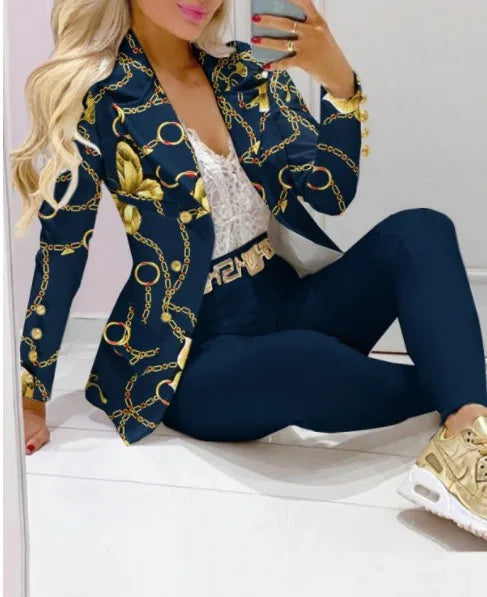 NEW Arrivals 2PCS Set S=2XL 11 Patterns/Colors Luxury Italian Suit Coat + Pants Set Evening Business Office Lady Fashion Elegant Long Sleeve Top Trousers Formal Outfit  Ladies Luxury Fashion Clothing Supplies