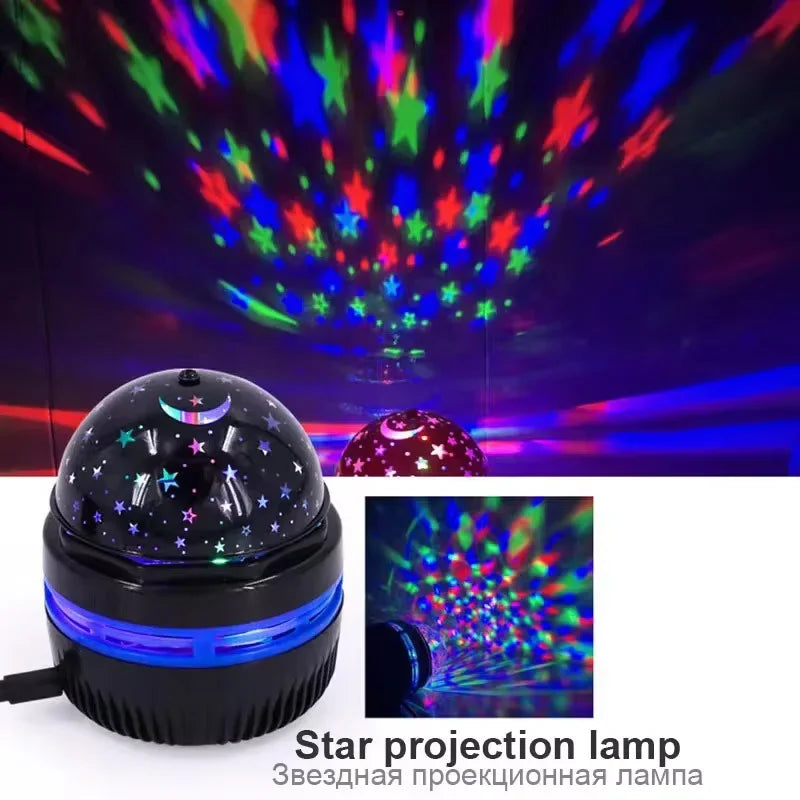 NEW Arrivals LED Starry Sky Night Lights USB Rotating Projector Lamp Magic Ball Moon Star Christmas Lights Home Room Atmosphere Decorations