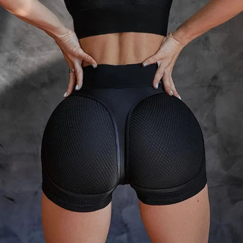 Gym Shorts Women Set Sexy Sportswear Transparent Mesh Suit for Fitness Booty Short Mujer Ropa De Yoga Clothing Black