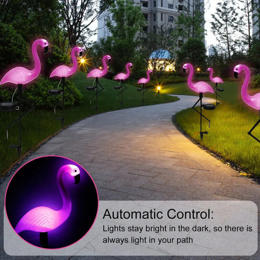 Pink Flamingo Solar Light Outdoor Courtyard Decoration Light Waterproof Garden LED Patio Walkway Light with Lights Ground Lamp P