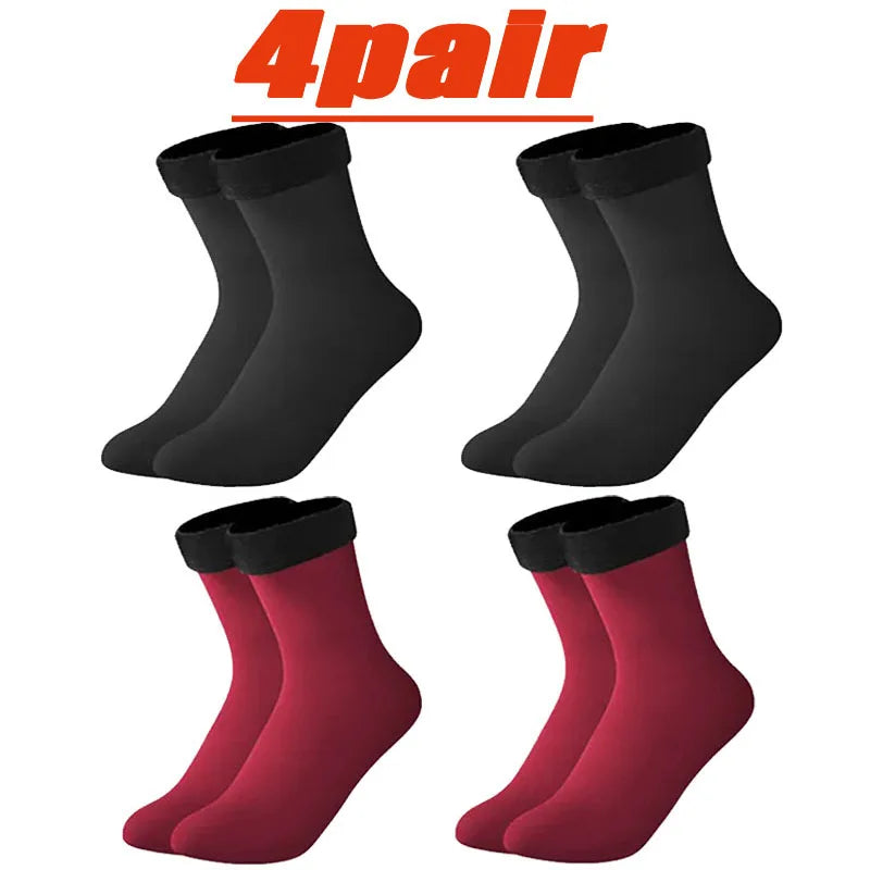 4 Pairs Set Winter Warm Thermal Socks Soft Thicken Plush Socks Solid Color Velvet Wool Snow Boots Floor Socking Outdoor Skiing Snowboard Mountain Hiking Climbing Cycling Socks Sets