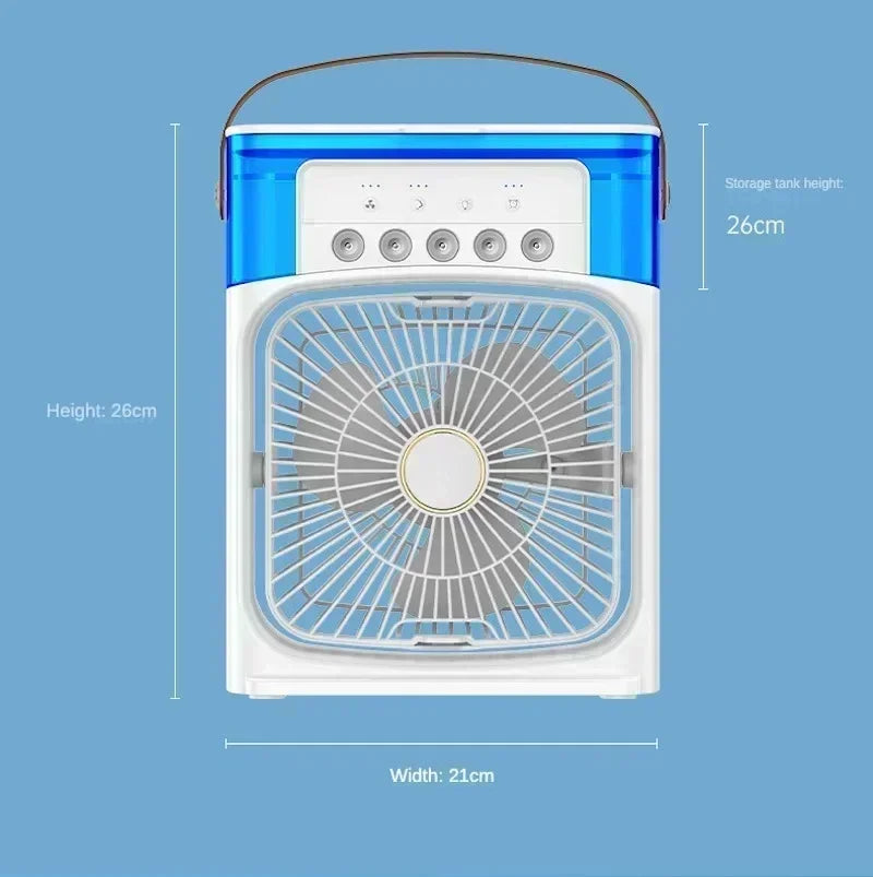 Save Energy Mini Portable Cooling Fan with USB Charging Water Mist Air Conditioner LED Lights Night Light for Home Office Desk Humidifier Cooling Devices.