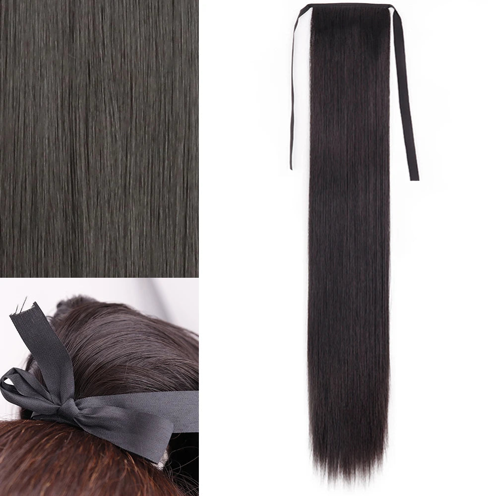 NEW  Synthetic Long Straight Wrap Around Clip In Ponytail Hair Extension Can Be Permed Heat Resistant Pony Tail Fake Hair