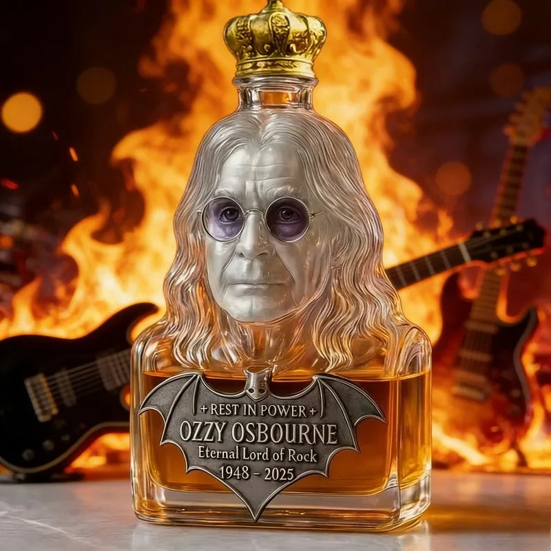 Ozzy Osbourne Lovers Commemorative Decanter, Eternal Lord of Rock Crystal Whiskey Bottle with Crown & Bat Emblem, Premium Collectible Home Office Night Club Bars Pubs Barware Accessories