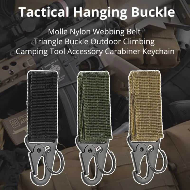 2pcs Tactical Hanging Buckle Molle Nylon Webbing Carabiner Belt Triangle Keychain for Outdoor Climbing Camping Tool Accessory