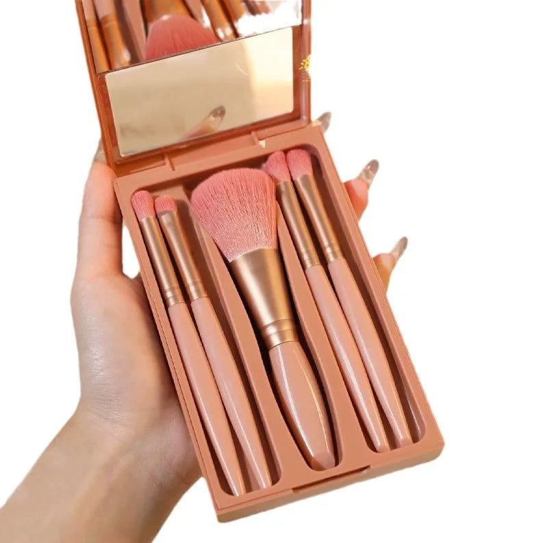 NEW Arrivals 5 PCS Set Mirror Box with Skylight Powder Brush Concealer Blush Super Soft Brush Boxed Mini Portable Ladies Outdoor Travel Business Trip Dinner Make-Up Sets