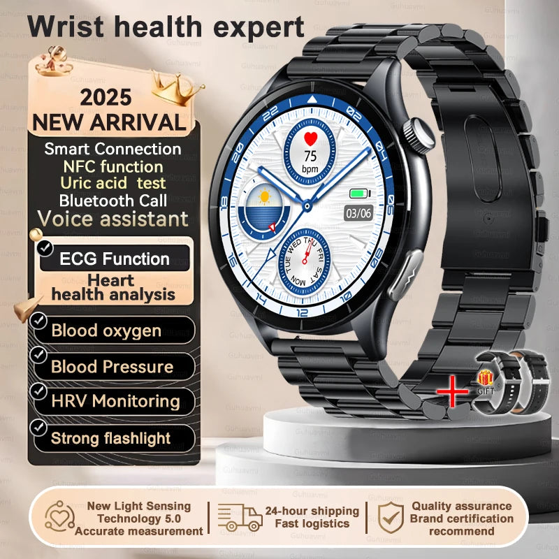 New 1.56 "HD Screen Sapphire Glass Non-Invasive Health Monitoring Smart Watch Laser Measure Blood Fat Uric Acid ECG Smart Watch Women Men Sports Health Care Supplies