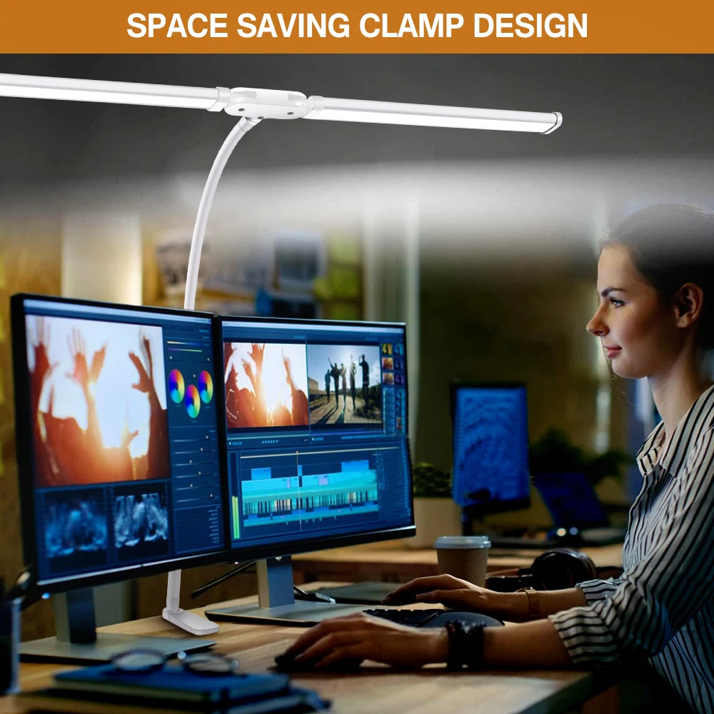 LED Desk Lamp with Clamp Swing Arm Desk Lamps Eye-Caring Dimmable Desk Light with 3 Color Modes and 10 Dimmable LED Table Lights